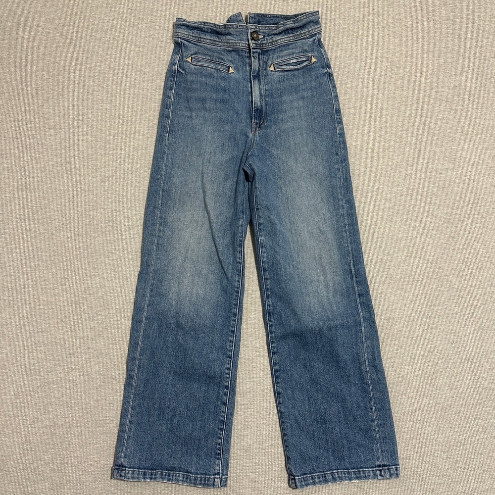 Mother Welt Front Greaser Jeans Womens 24 High Waist Wide Leg Champagne Cowboys